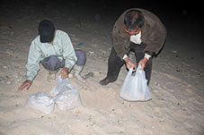 ウーグの浜で砂を採る