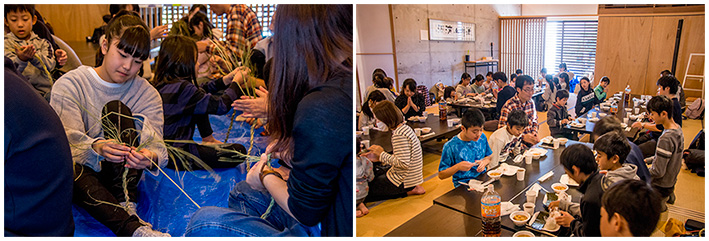 新川神社のしめ縄作りと、お米の試食会