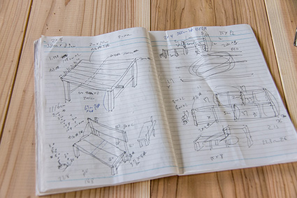 ノートに書いた家具の設計図