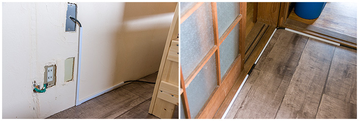 テレビのケーブルを配線カバーに入れる