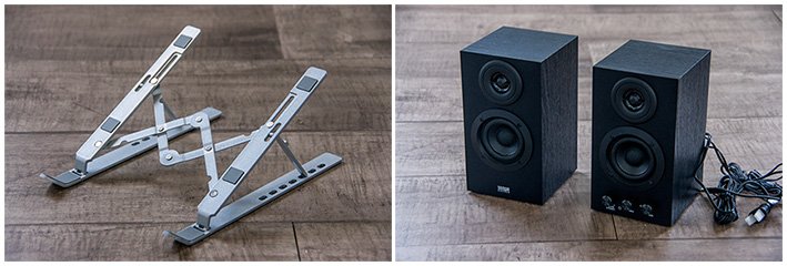 ノートパソコンスタンドと外部スピーカー