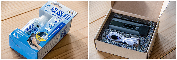 液晶用クリーニングキットと自転車用ライト